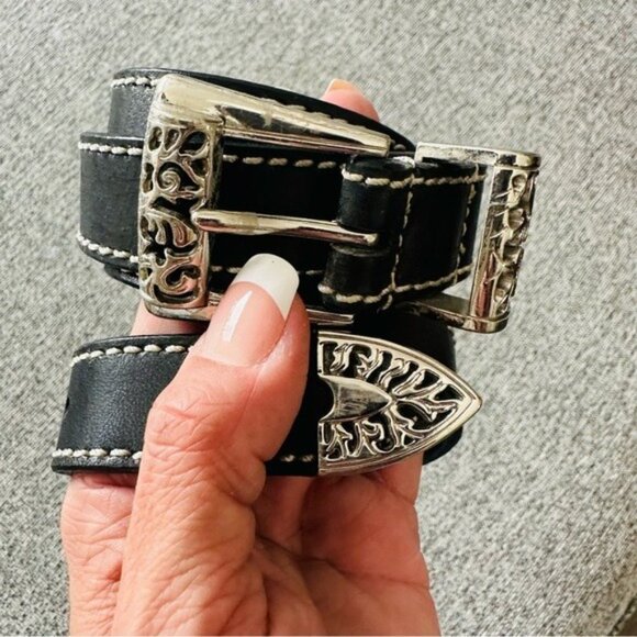 Vintage Black Leather Western Belt Size M/L Tooled Design Classic Cowboy Style - Picture 2 of 10